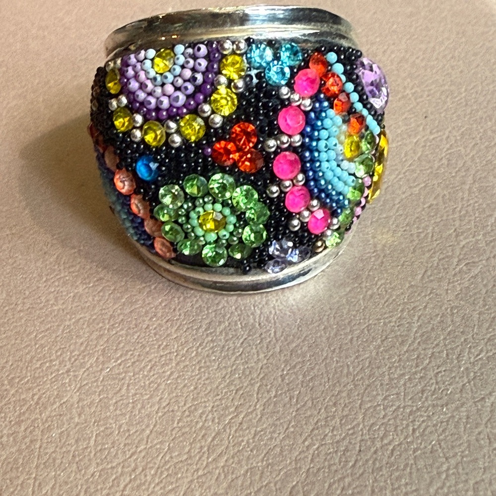 Colorful Sparkling Mosaico Crystal Ring Sterling Silver NWOT